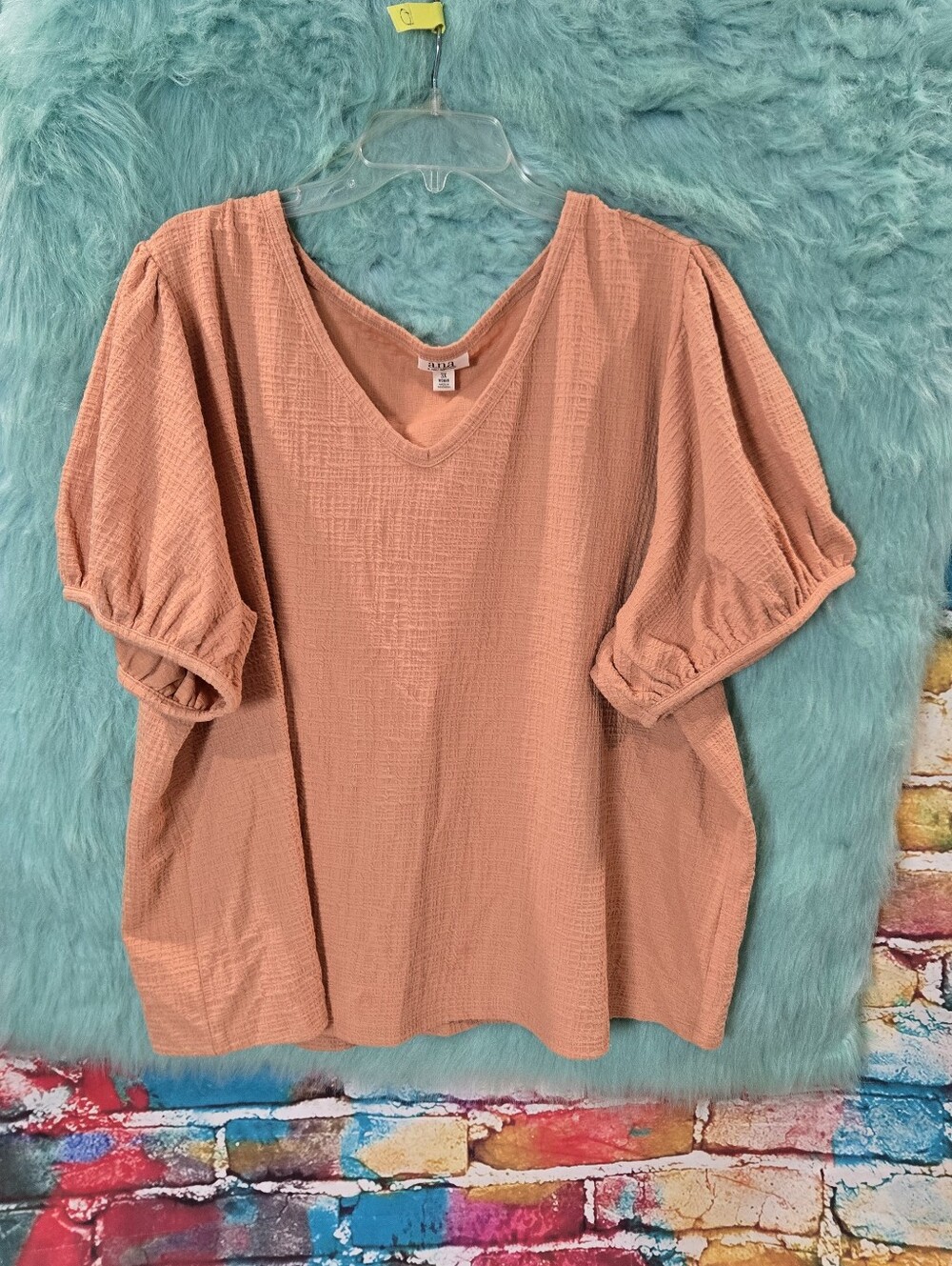 A.N.A. Coral Peachy Tan Color Short Sleeve Textured Blouse Size 3X